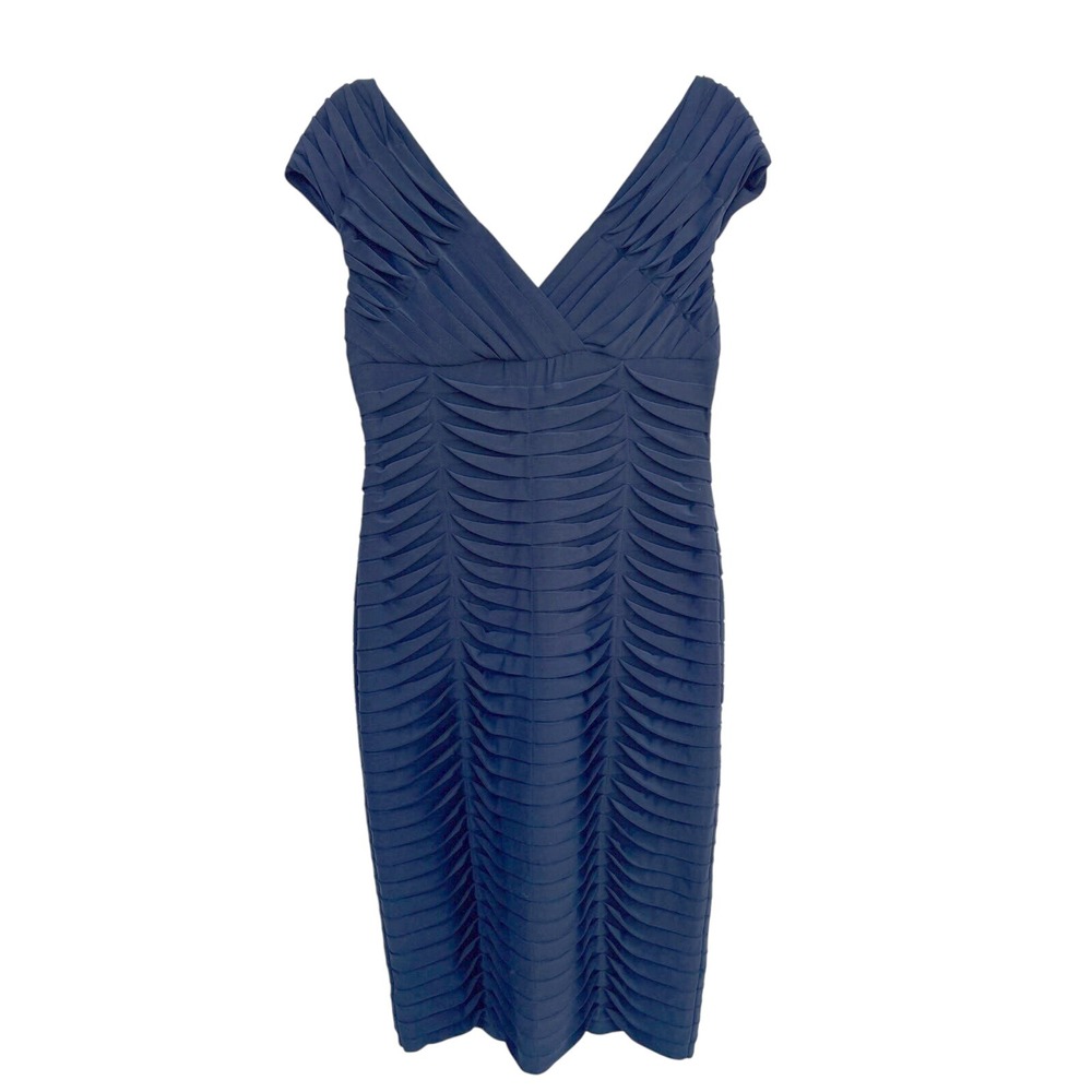 Adrianna Papell Cocktail Dress, Wide V Neckline,‎ Pleated Detail, Stretch, Sz 10